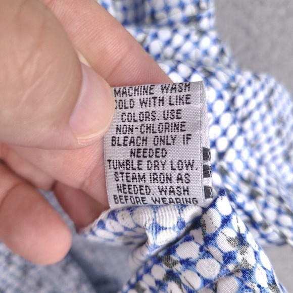 Address Unknown Shirt Mens XL White Blue Geometric Print Short Sleeve Button Up - Picture 12 of 12